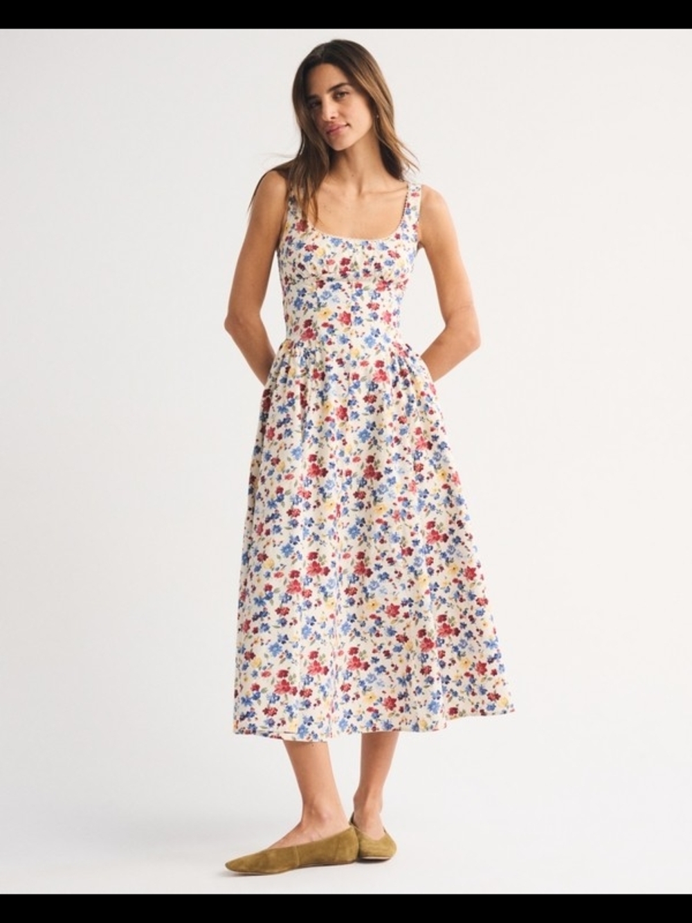 Abercrombie & Fitch Cream Floral Scoop-Neck Midi Dress - Picture 4 of 7